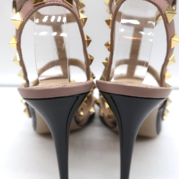 VALENTINO ROCKSTUD CAGED SLINGBACK PUMPS BLACK PATENT & POUDRE LEATHER SIZE 39 - Picture 10 of 12